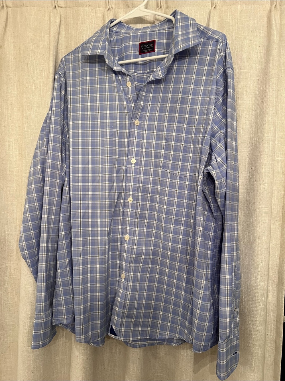 UNTUCKit Men's Light Blue and White Plaid Dress Shirt